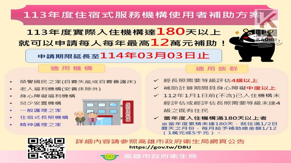 住宿式服務機構使用者補助方案　申請期限延長至3月3日止